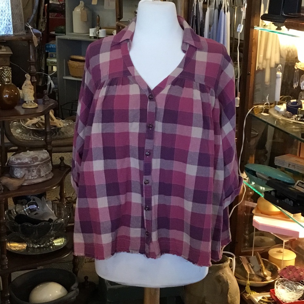 0236 Easel Pink/Purple Plaid Button-Down Shirt; NWT size S